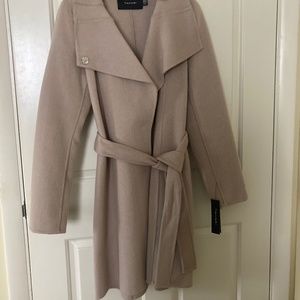 TAHARI Women's Wool Wrap Coat with Tie Belt Soft Almond Small